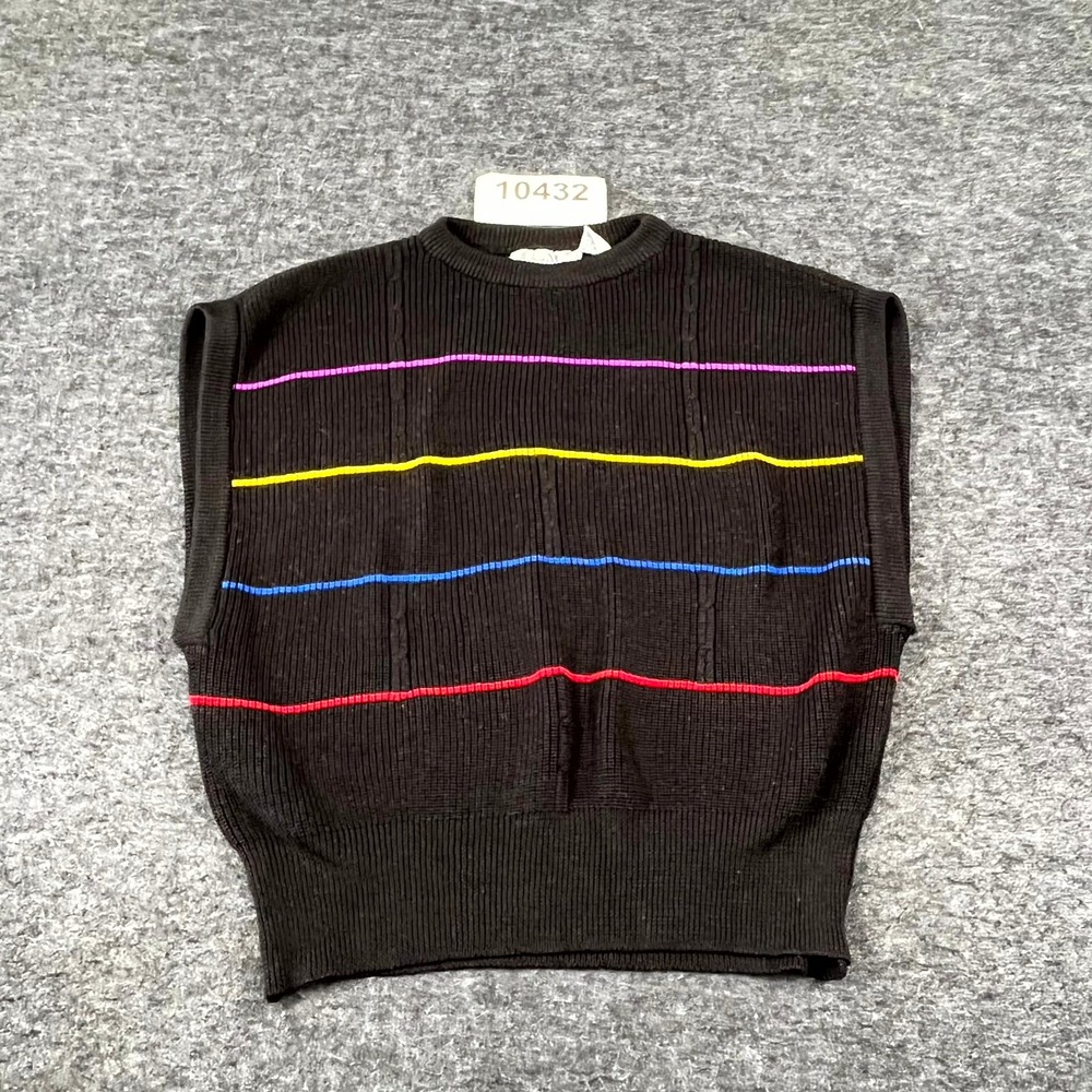 Andrew St. John Sweater Vest Womens Medium Black Stripe Knit Acrylic Crew Neck